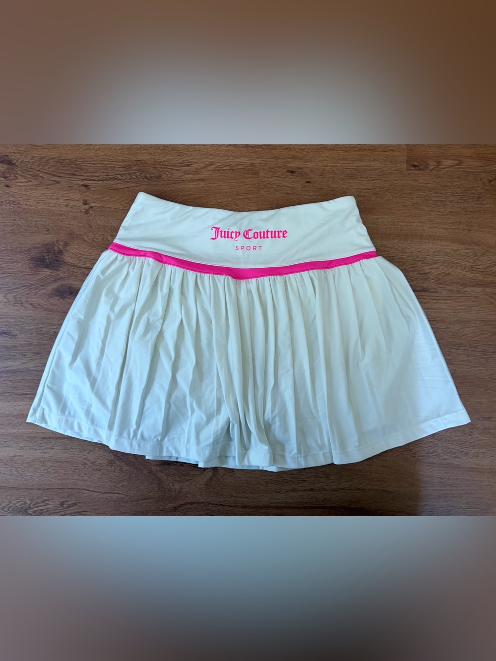 Juicy Couture White Pleated Skater Skirt with Pink Trim and Built-In Shorts